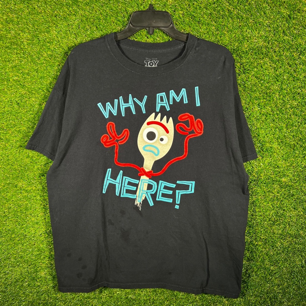 Disney‎ Pixar Toy Story 4 Forky Why Am I Here Black Graphic T-Shirt XL